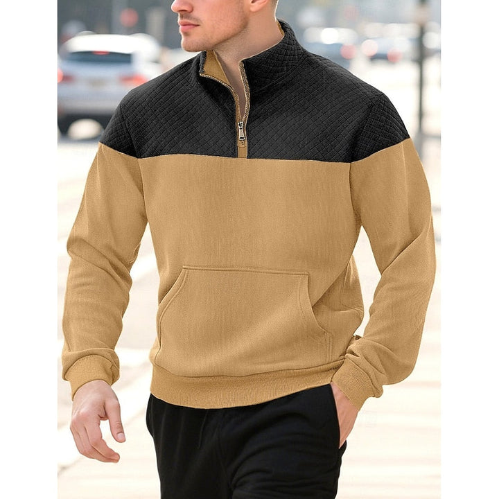 Quilted-Yoke Quarter-Zip Sweatshirt with Kangaroo Pocket