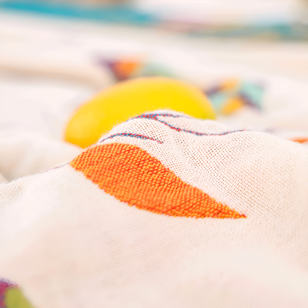 Boho Bird Print Cotton Throw print detail in cream and orange