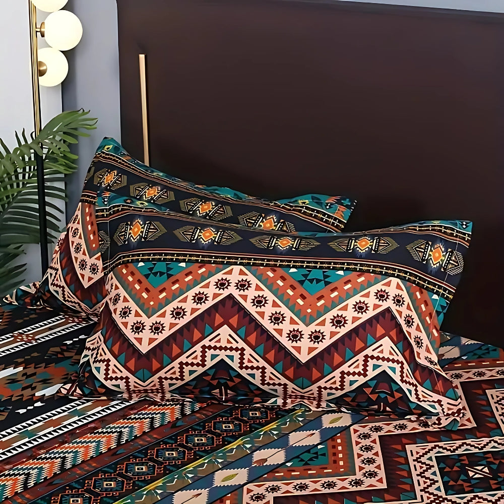 Boho Southwestern Duvet Cover Set zigzag print pillowcase detail