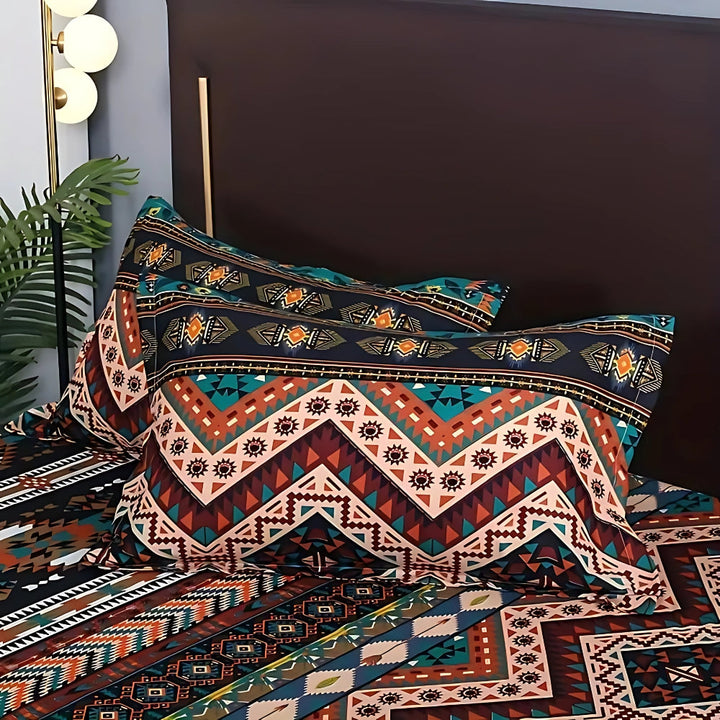 Boho Southwestern Duvet Cover Set zigzag print pillowcase detail