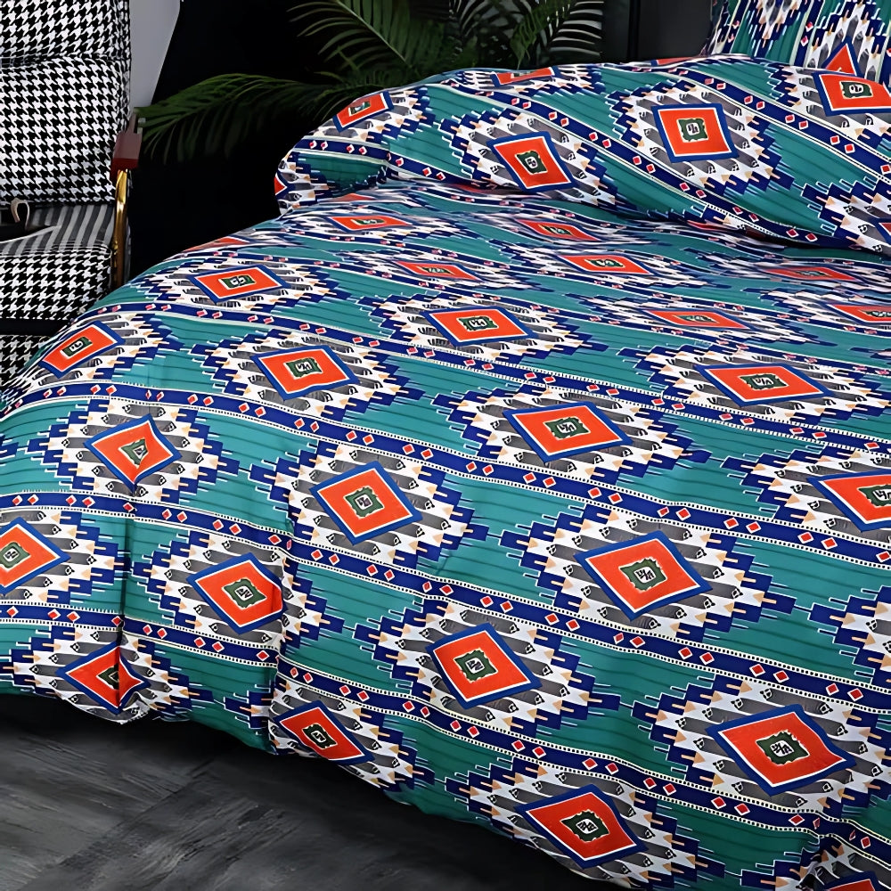 Teal Boho Southwestern Duvet Cover Set print close-up