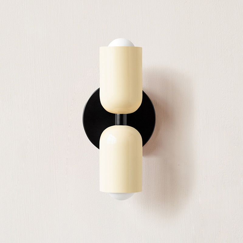 Beige Bold Matte Twin-Bulb Sconce on wall