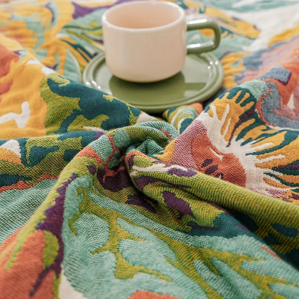 Bordered Floral Jacquard Cotton Throw fabric detail