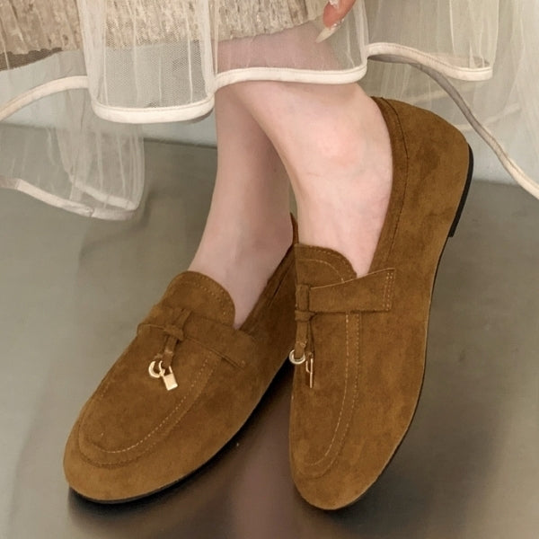 Brown Bow-Front Slip-On Loafers on-foot view