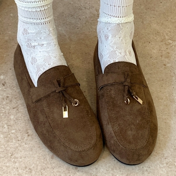 Coffee Bow-Front Slip-On Loafers on-foot view