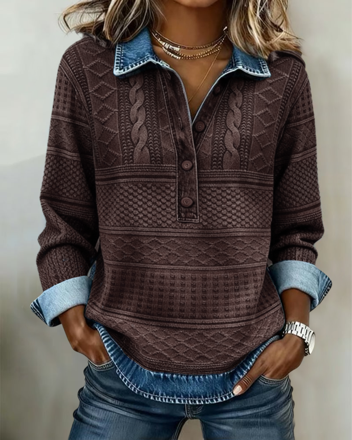 Braided-Panel Henley Sweatshirt alternate view 3