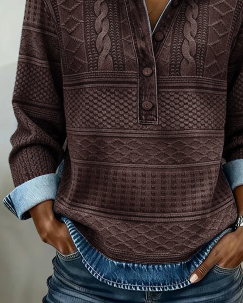Braided-Panel Henley Sweatshirt alternate view 5