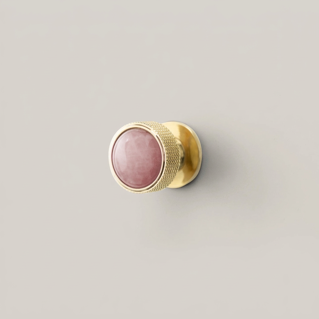Brass Gemstone Cabinet Knob - PVD Pink Quartz clean
