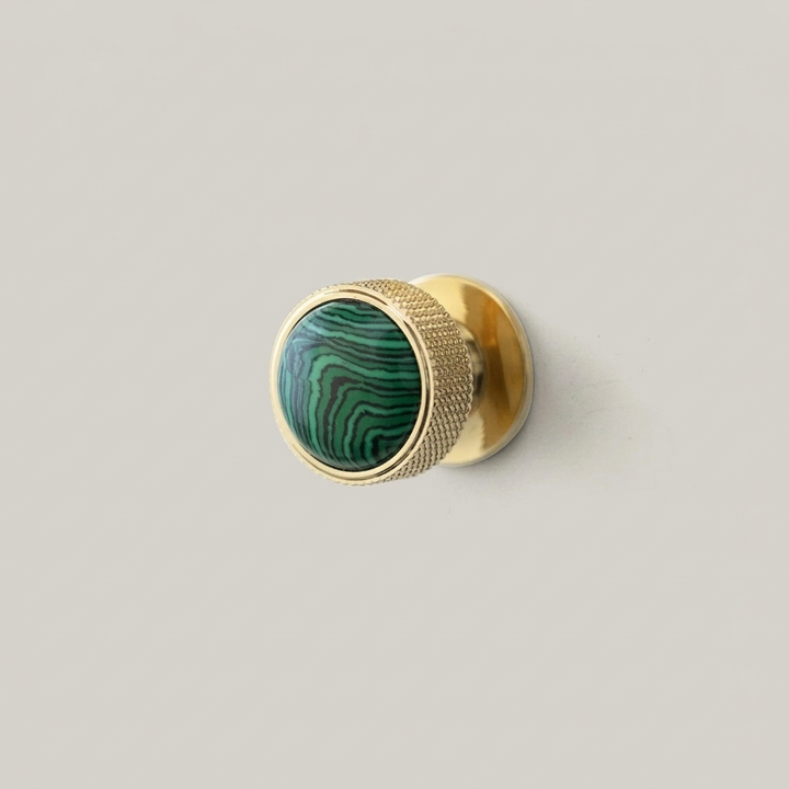 Brass Gemstone Cabinet Knob - PVD Malachite clean