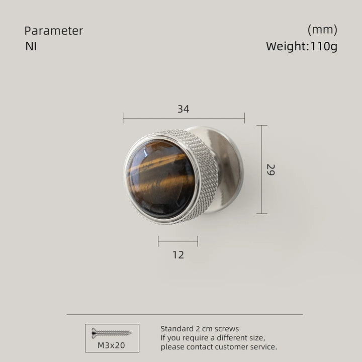 Brass Gemstone Cabinet Knob tiger eye nickel finish
