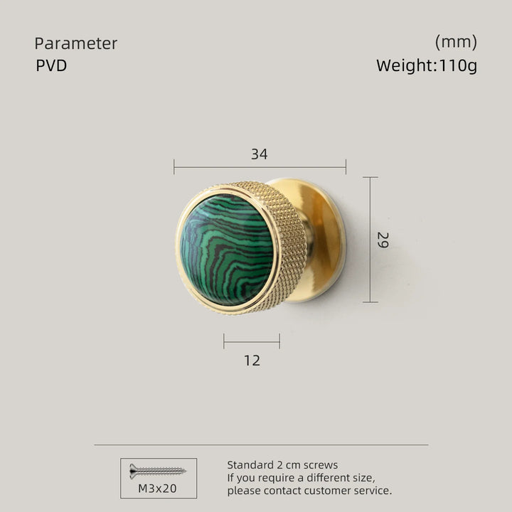 Brass Gemstone Cabinet Knob malachite gold finish