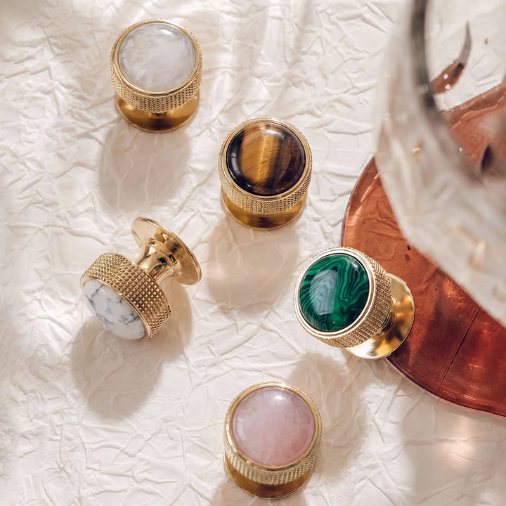 Brass Gemstone Cabinet Knobs full color collection flat lay