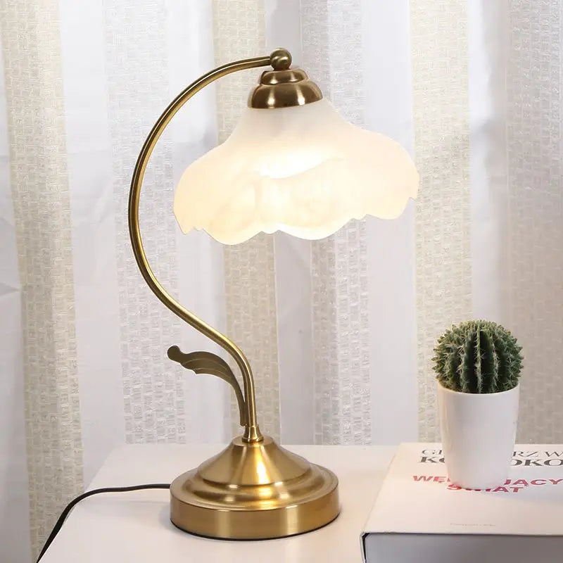 Brass Gooseneck Frosted Glass Table Lamp front view
