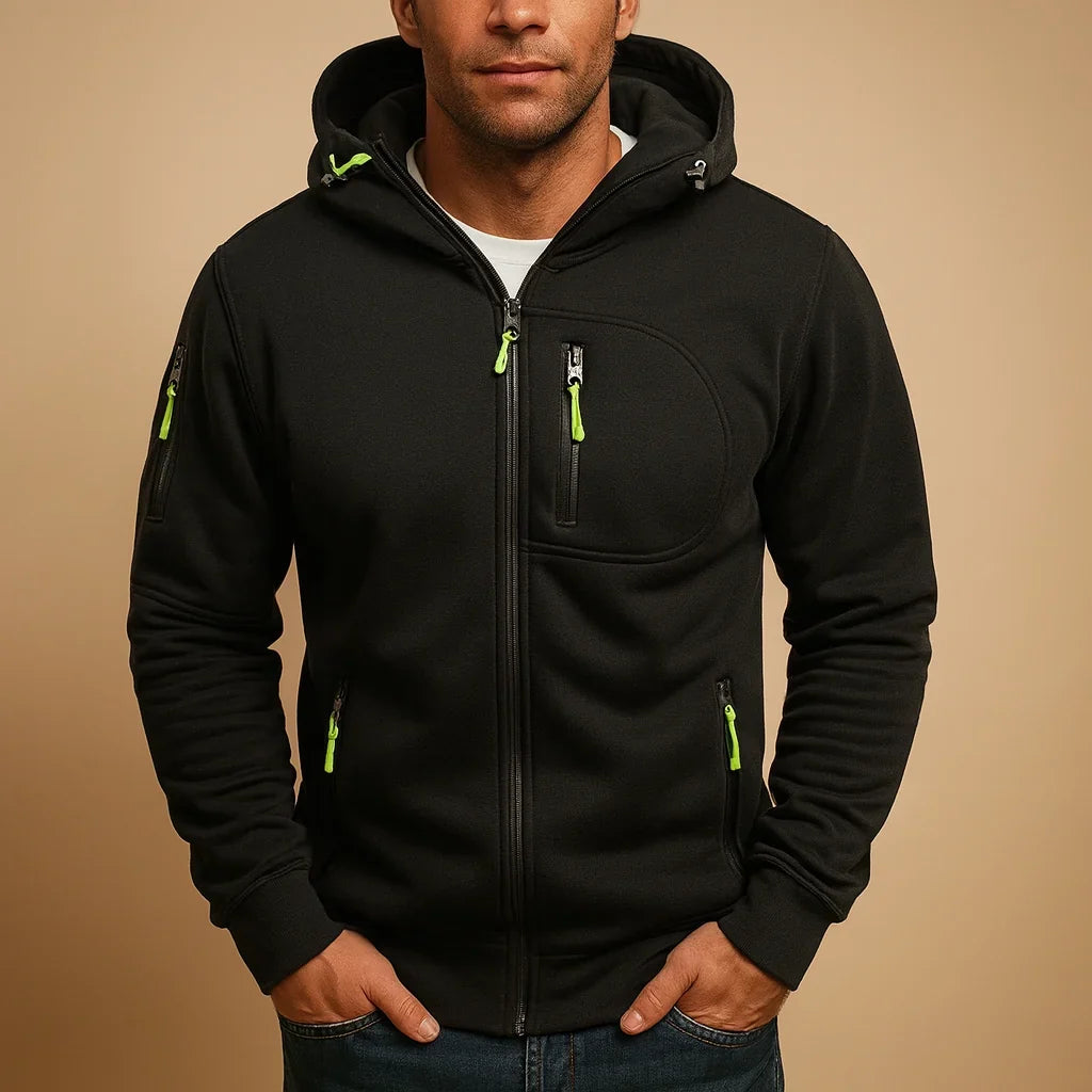 Black Breathable Full-Zip Hoodie front view