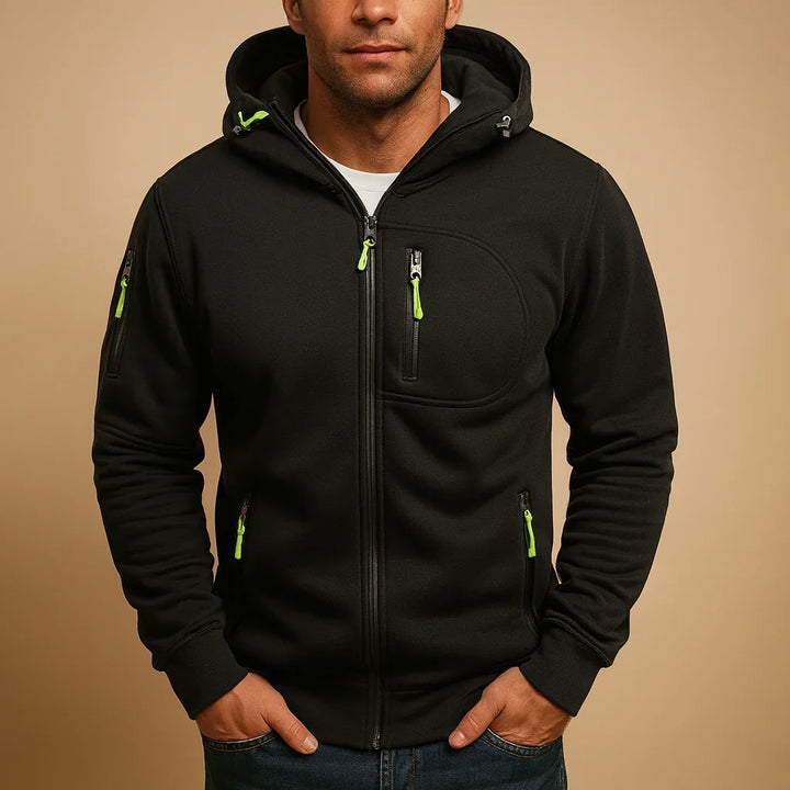 Black Breathable Full-Zip Hoodie front view