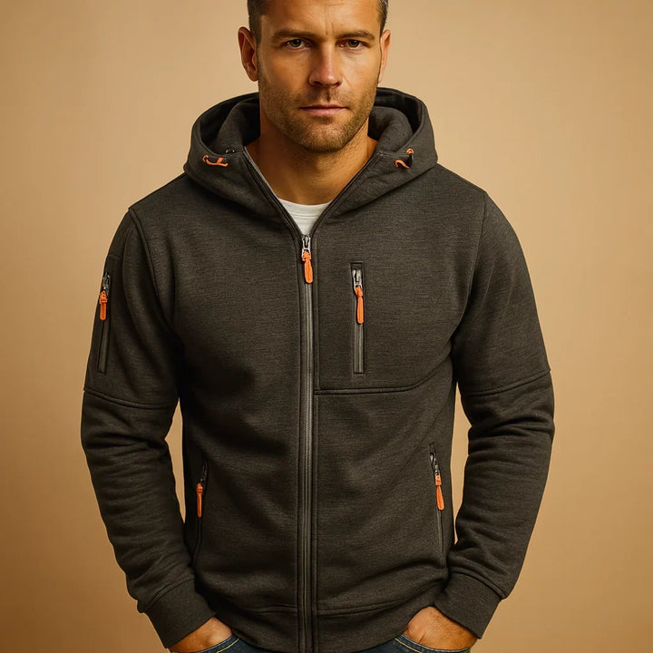 Dark Gray Breathable Full-Zip Hoodie front view