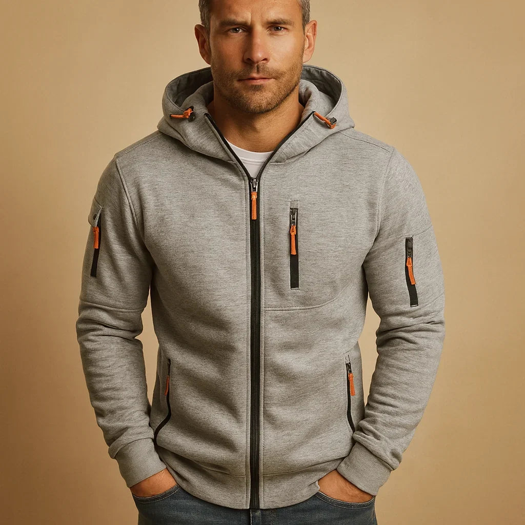 Light Gray Breathable Full-Zip Hoodie front view