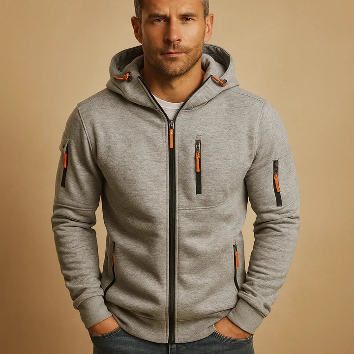Light Gray Breathable Full-Zip Hoodie front view