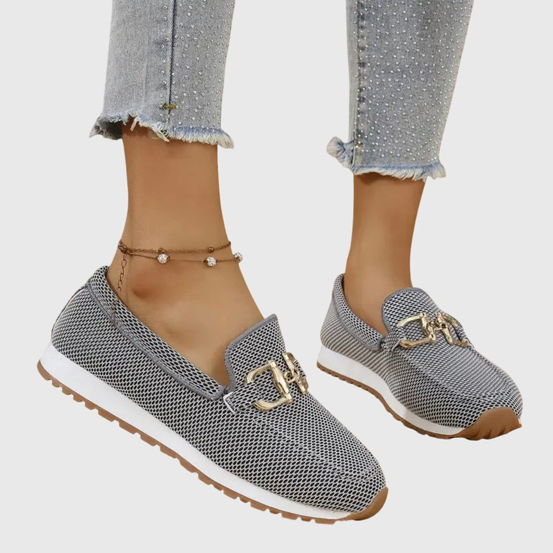 Gray Breathable Mesh Loafers worn side view