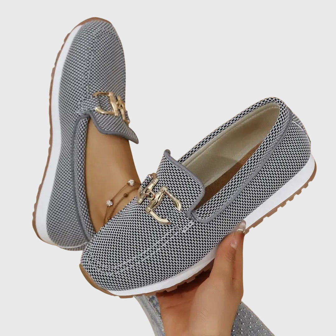 Gray Breathable Mesh Loafers mesh and horsebit detail