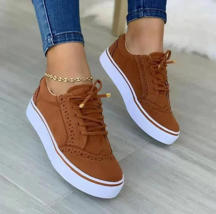 Brown Brogue Platform Sneakers worn front view