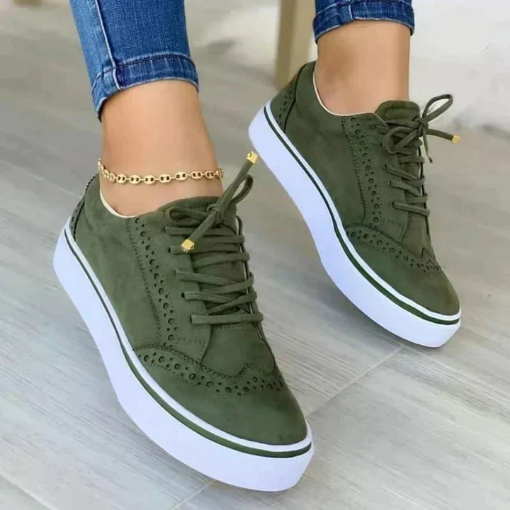 Green Brogue Platform Sneakers worn front view
