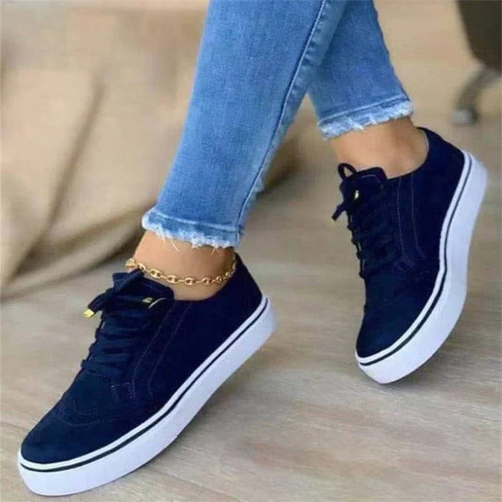 Blue Brogue Platform Sneakers worn front view