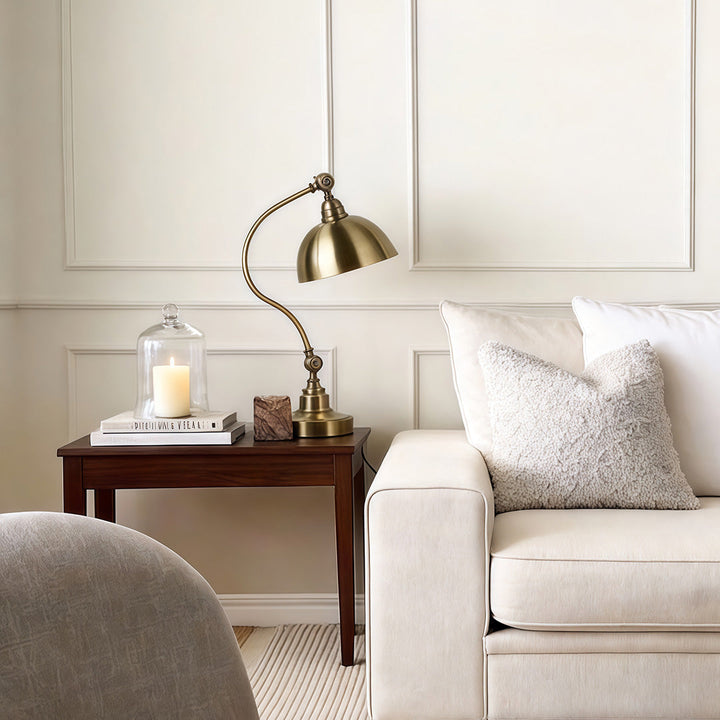 Bronze Gooseneck Task Light on a console table in a living room