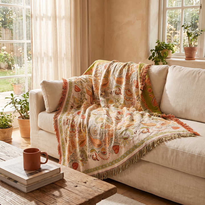 Reversible Tasseled Cotton Gauze Throw