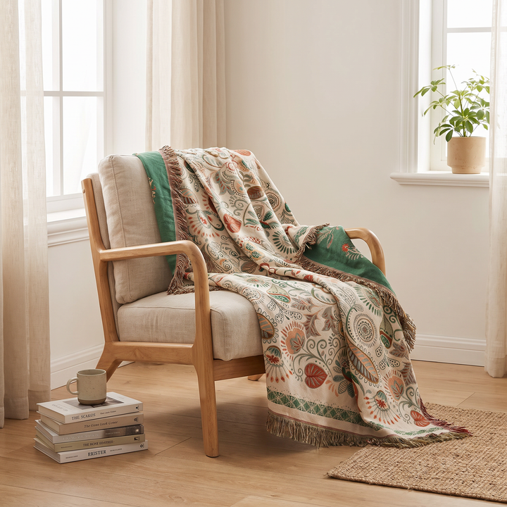Reversible Tasseled Cotton Gauze Throw