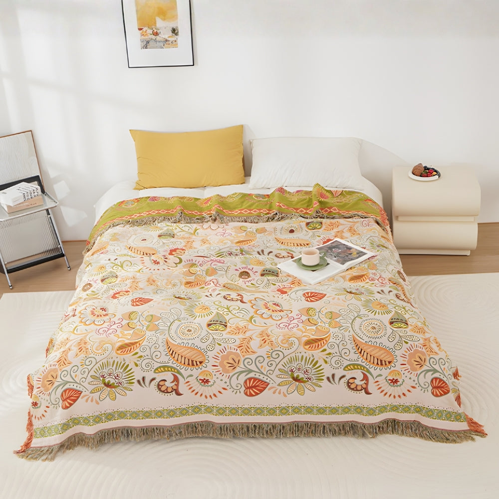 Reversible Tasseled Cotton Gauze Throw