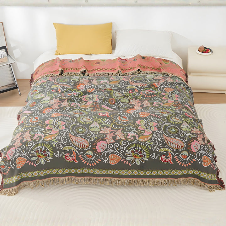Reversible Tasseled Cotton Gauze Throw
