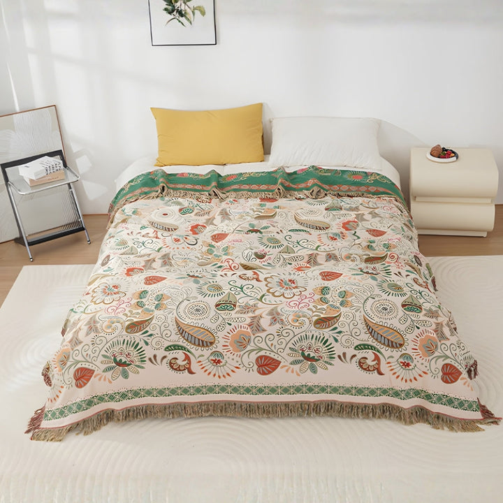 Reversible Tasseled Cotton Gauze Throw