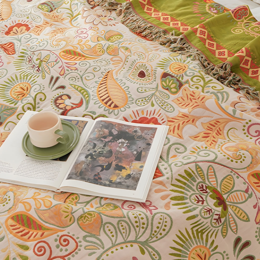 Reversible Tasseled Cotton Gauze Throw