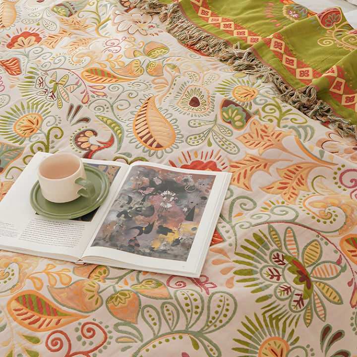 Reversible Tasseled Cotton Gauze Throw