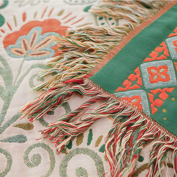 Reversible Tasseled Cotton Gauze Throw