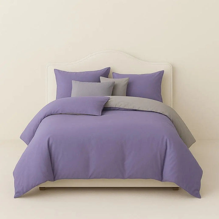 Purple Brushed Polyester Bedding Set on bed front view