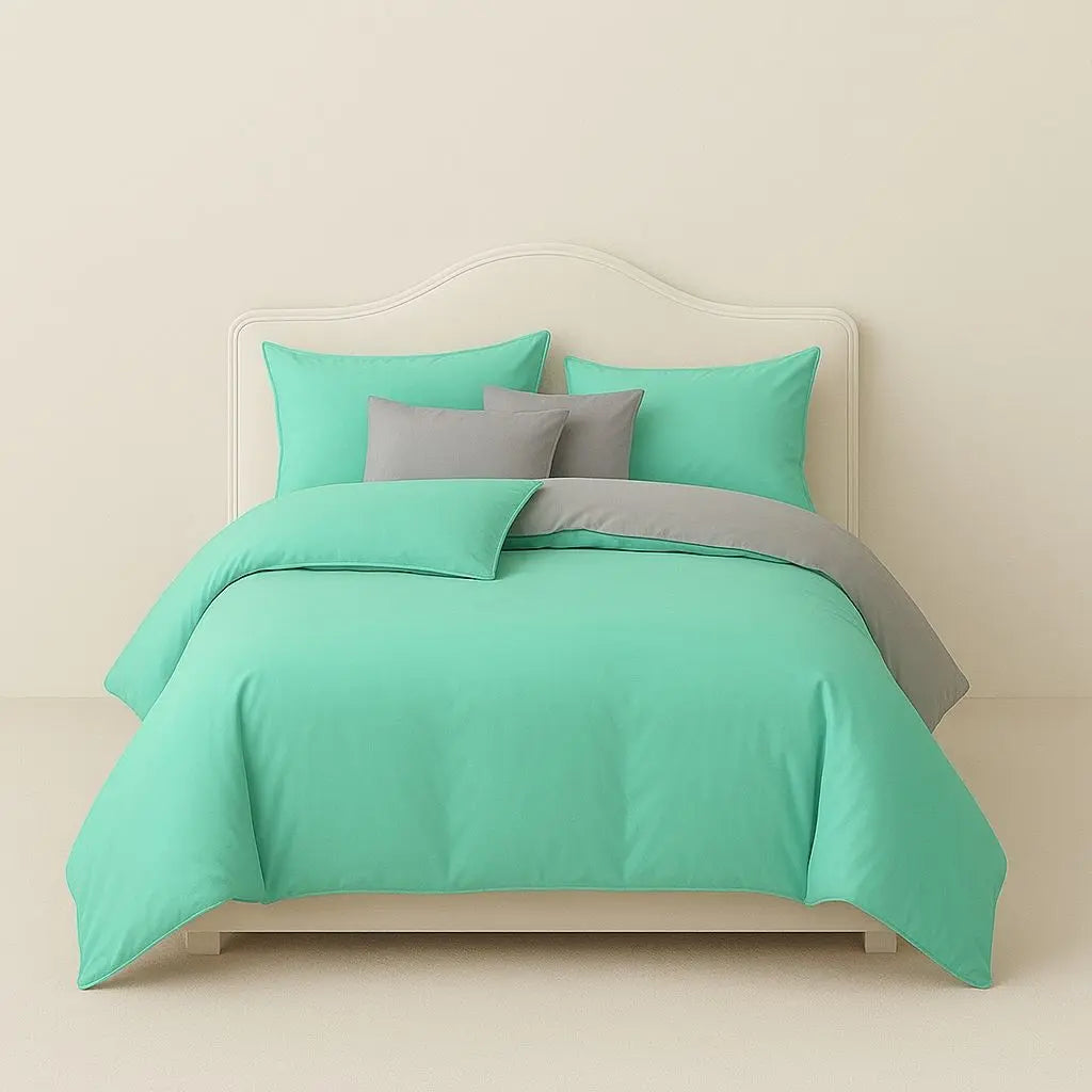 Green Brushed Polyester Bedding Set on bed front view