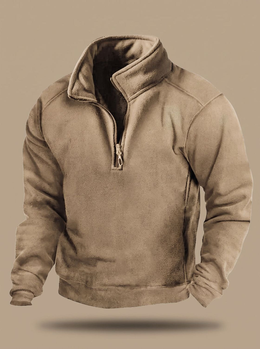 Khaki Brushed Quarter Zip Sweatshirt
