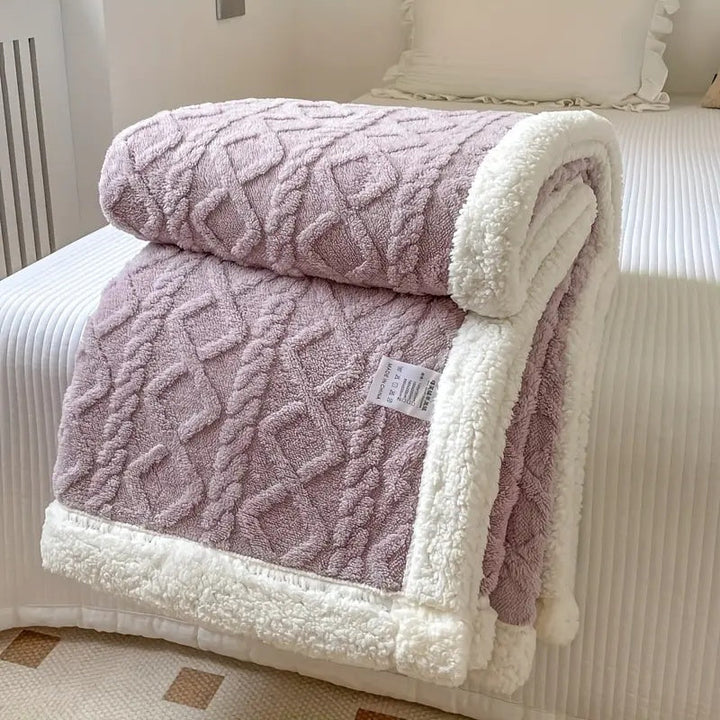 Passion Purple Brushed Sherpa Fleece Throw rolled to show both faces