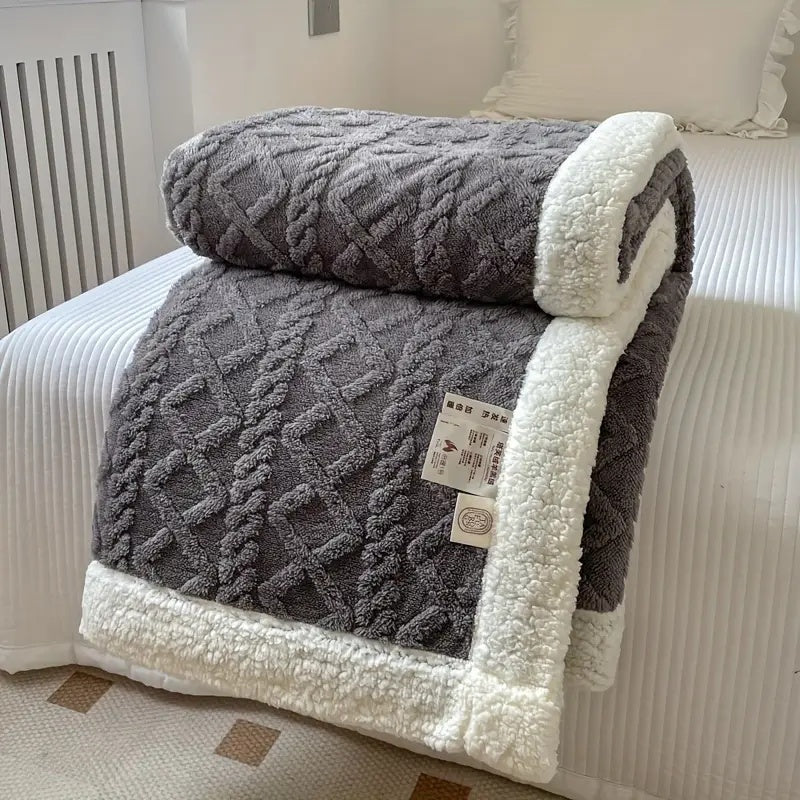 Charcoal Brushed Sherpa Fleece Throw rolled to show both faces