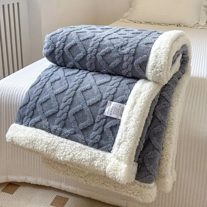 Blue Berry Brushed Sherpa Fleece Throw rolled to show both faces