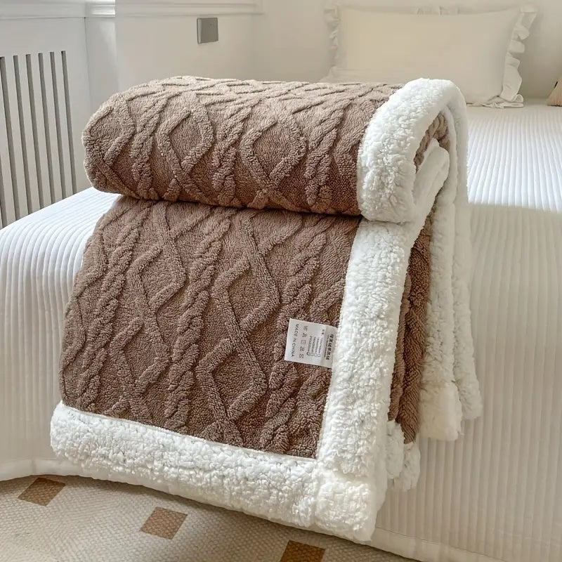 Espresso Brushed Sherpa Fleece Throw rolled to show both faces