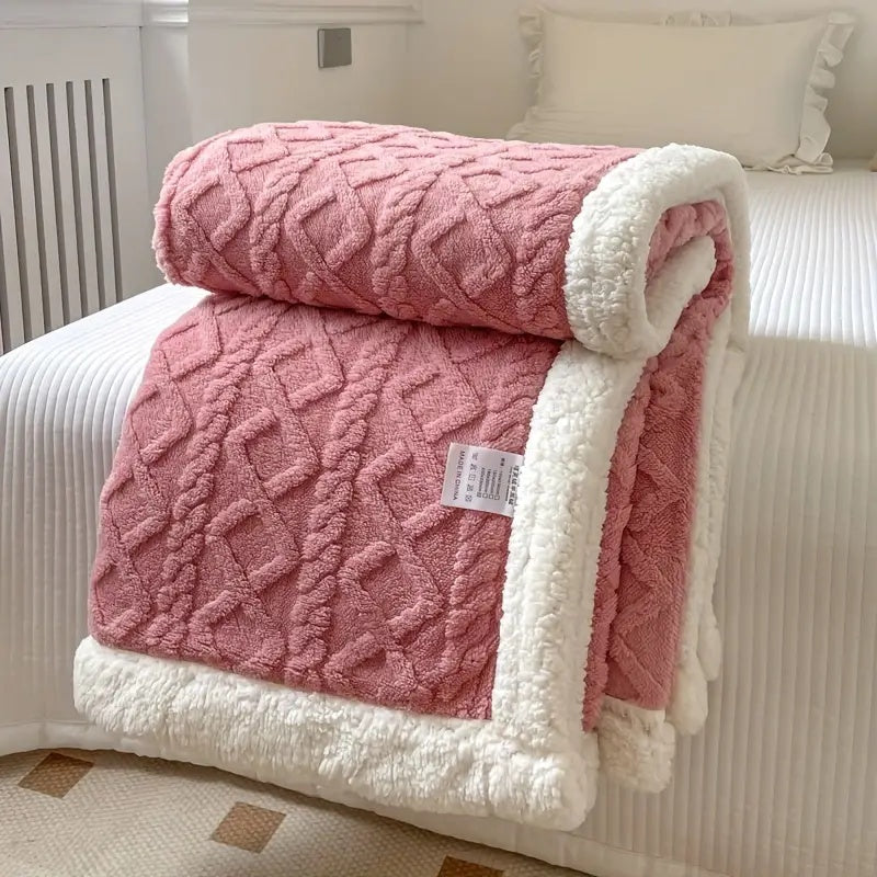 Blush Pink Brushed Sherpa Fleece Throw rolled to show both faces