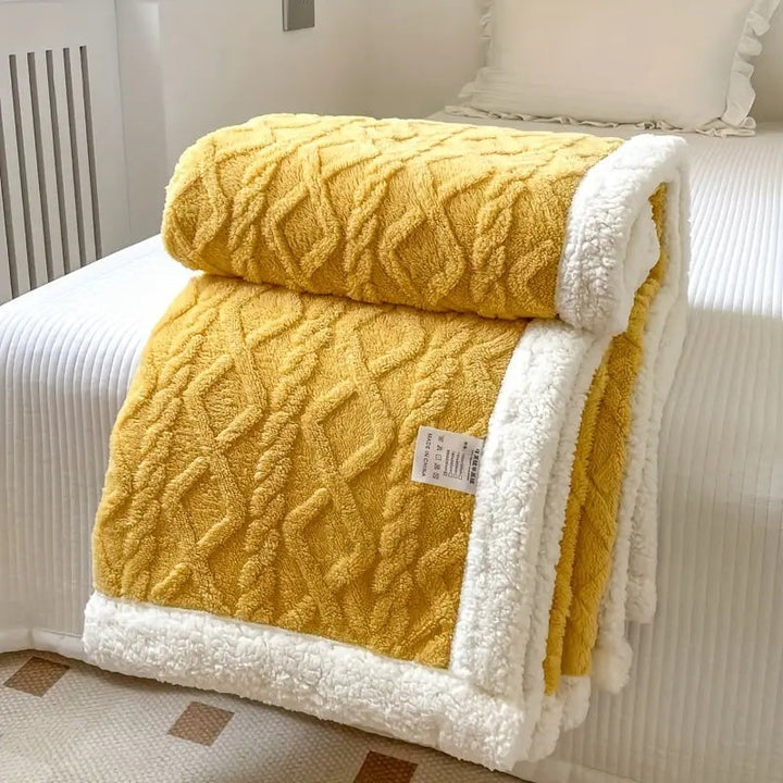 Golden Sunrise Brushed Sherpa Fleece Throw rolled to show both faces