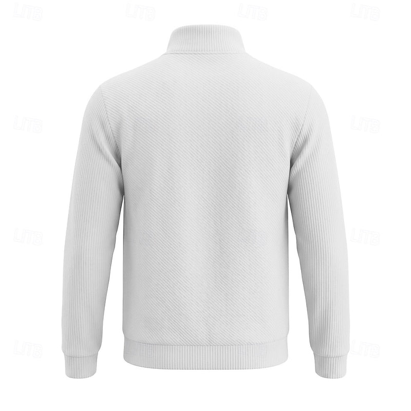 Diagonal Rib Quarter-Zip Sweater with Stand Collar