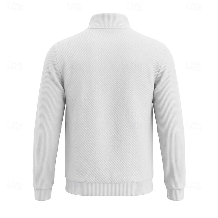 Diagonal Rib Quarter-Zip Sweater with Stand Collar