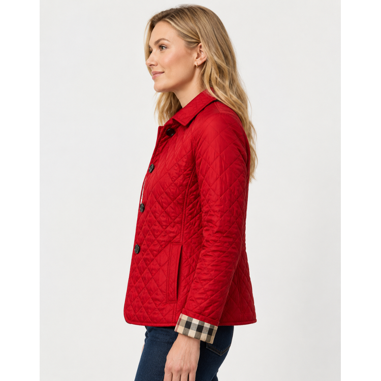 Red Button-Front Quilted Jacket side view