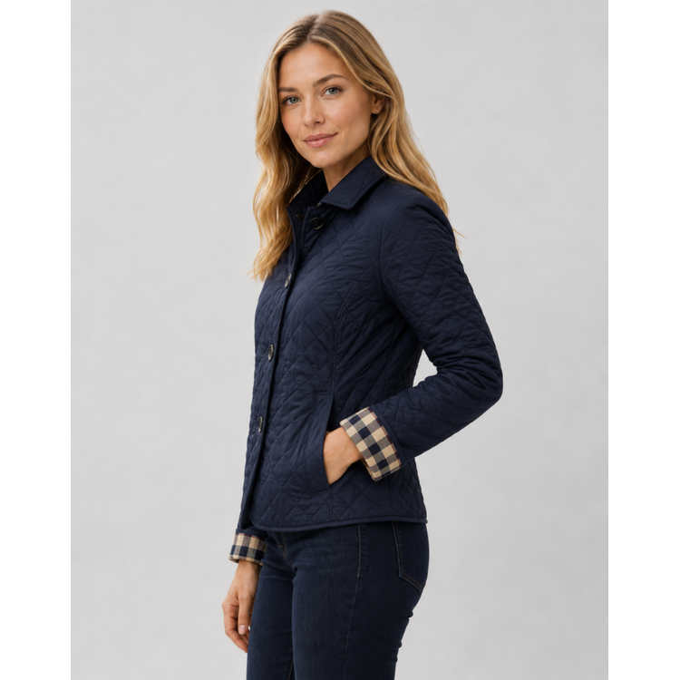 Blue Button-Front Quilted Jacket side view