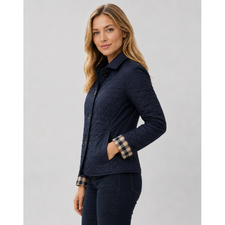 Blue Button-Front Quilted Jacket side view